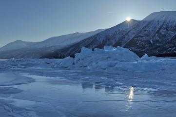 Ice hummocks on Lake Baikal in the winter.