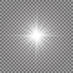 Wall Mural - Glow light effect. Starburst with sparkles on transparent background. Vector illustration. Sun