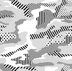 Wall Mural - optic camouflage pattern repeat in black and white