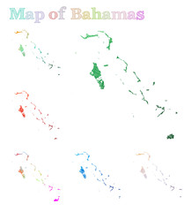 Wall Mural - Hand-drawn map of Bahamas. Colorful country shape. Sketchy Bahamas maps collection. Vector illustration.