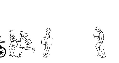 disabled people, businessmen and businesswomen on office going. micro animation, cartoon, illustrati