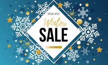 Christmas, New Year, Winter Sale Banner. Poster, Background, Flyer, Invitation Card, Template Design With Winter Elements. Vector Illustration EPS 10