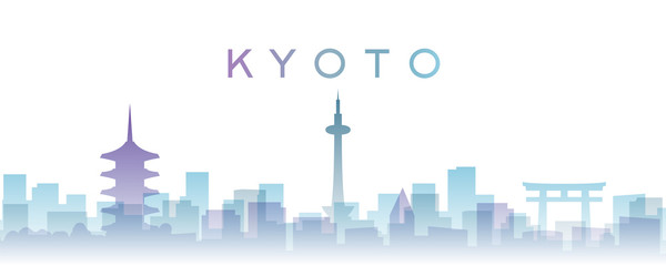 Poster - Kyoto Transparent Layers Gradient Landmarks Skyline