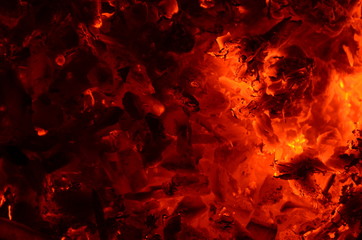 Poster -  Burning coal with wood as a background.