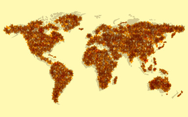 Wall Mural - world map of maple leaves. vector background