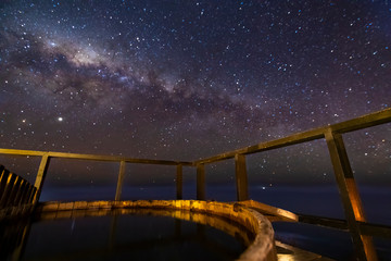 Wall Mural - a view of the milky way above a hot tub waters a tranquil scene from the southern hemisphere. sagitt
