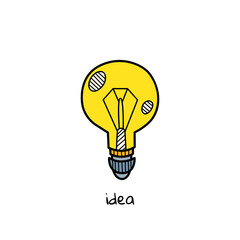 Poster - Hand drawn light bulb isolated on a white. Idea concept. Color sketch light bulb. Vector illustration.