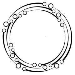 Poster - Plexus, wire-frame radial circles with nodes. Geometric spiral for technology, block chain, circuit like themes. Cycle rings design. Swirl, twirl, vortex concentric lines. 