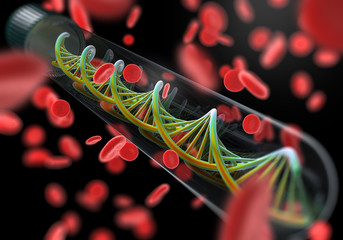 Wall Mural - molecule of dna forming inside the test tube in the blood test equipment.conceptual image. 3d illust
