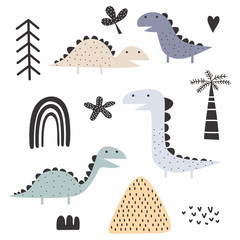 Poster - dinosaur scandinavian drawing set design vector illustration pack collections. Cute characters.