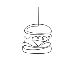 Wall Mural - Continuous one line drawing of burger food minimalism design vector illustration