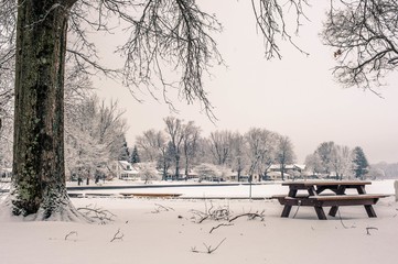 Beautiful shot of the amazing scenery of the snow-covered countryside in Pennsylvania