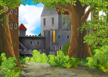 Cartoon Nature Scene With Beautiful Castle - Illustration For The Children
