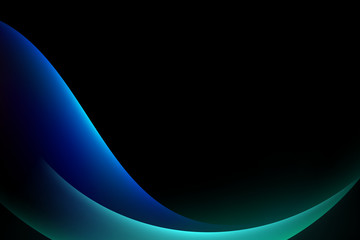 Wall Mural - abstract light blue green curve graphic on dark background, copy space composition.