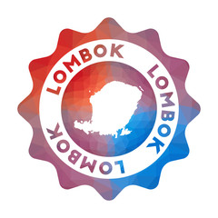 Lombok low poly logo. Colorful gradient travel logo of the island in geometric style. Multicolored polygonal Lombok rounded sign with map for your infographics.