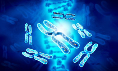 Chromosome on sicience background. 3d illustration