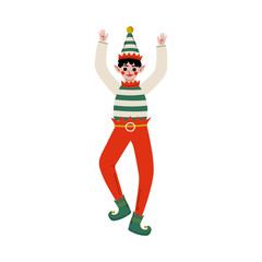 Wall Mural - Cute Boy Christmas Elf Character, Santa Claus Helper Vector Illustration