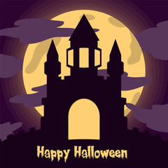 castle silhouette vector illustration with moon light for halloween banner also can use for media social feed or story