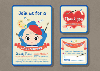 Wall Mural - Baby shower party vector invitation template set.