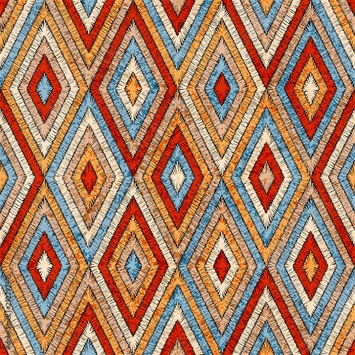 Dekoracja na wymiar  haftowany-wzor-geometryczny-ozdoba-na-dywan-motywy-etniczne-i-plemienne-sztuka-grunge-tekstury-kolorowy-nadruk-wykonany-recznie-kolory-pomaranczowy-szary-czarny-i-niebieski-sztuka-wektor