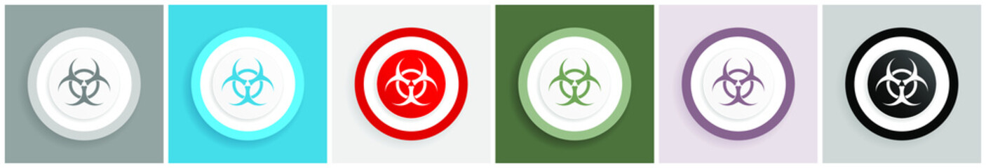 Aufkleber - Biohazard icon set, colorful flat design vector illustrations in 6 options for web design and mobile applications