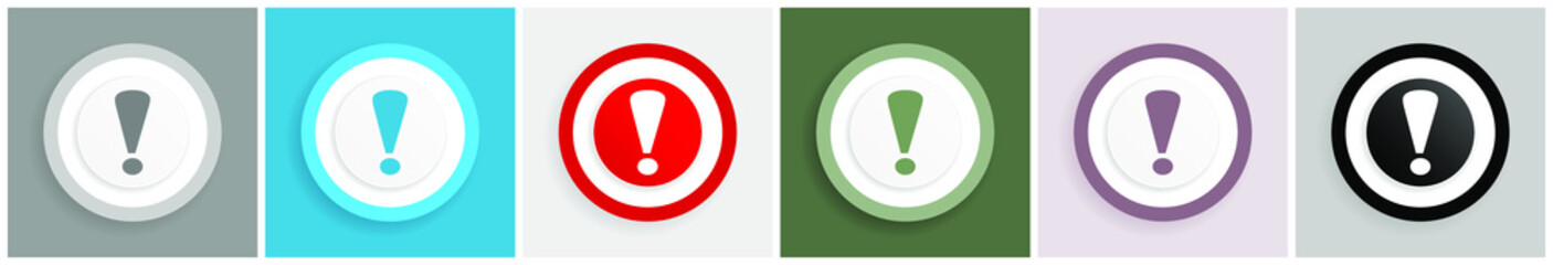 Leinwandbilder - Exclamation sign icon set, colorful flat design vector illustrations in 6 options for web design and mobile applications