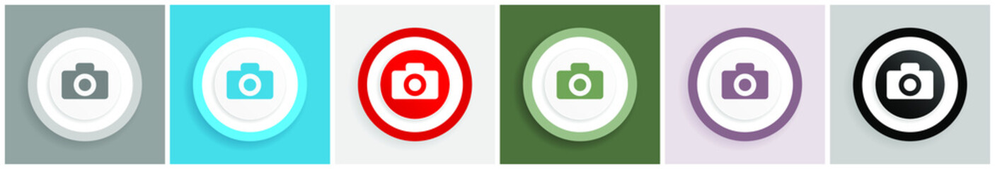 Poster - Camera icon set, colorful flat design vector illustrations in 6 options for web design and mobile applications
