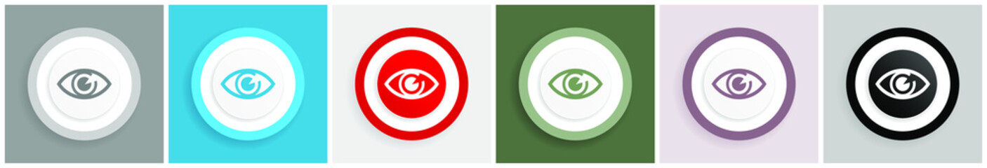 Leinwandbilder - Eye icon set, colorful flat design vector illustrations in 6 options for web design and mobile applications