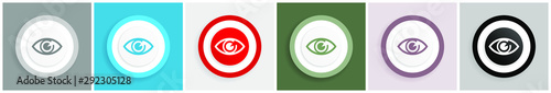 Fotomural Eye icon set, colorful flat design vector illustrations in 6 options for web des