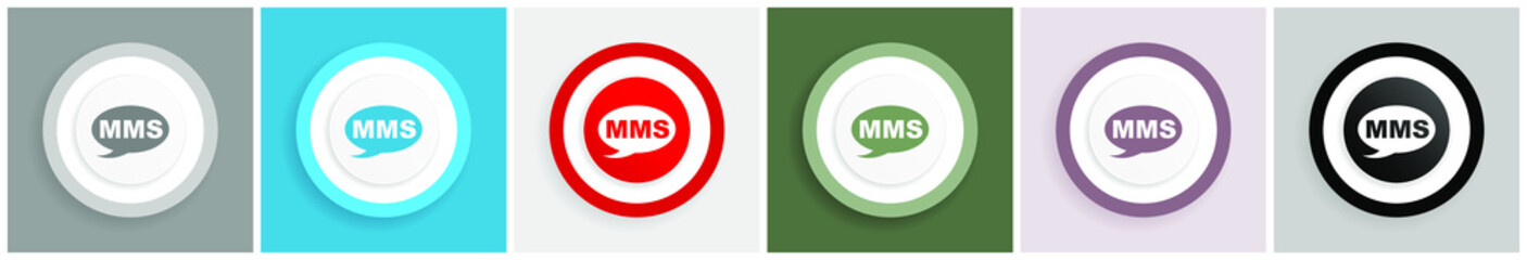 Aufkleber - Mms icon set, colorful flat design vector illustrations in 6 options for web design and mobile applications