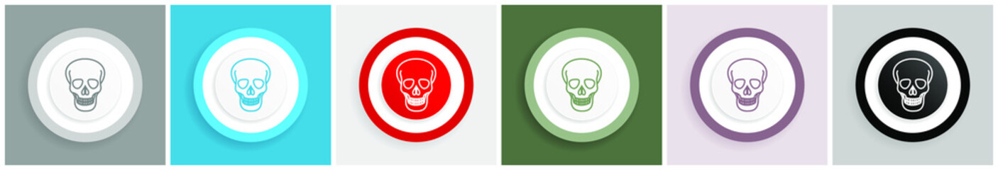 Fototapete - Skull icon set, colorful flat design vector illustrations in 6 options for web design and mobile applications