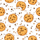 Fototapeta  - Cookies with chocolate chips seamless pattern. Vector illustration