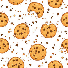 Cookies With Chocolate Chips Seamless Pattern. Vector Illustration