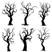 Halloween Bold Trees Silhouettes Set/ Illustration Fantasy Bold Decorative Trees Silhouettes