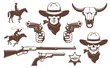 © Agor2012 - Cowboy Wild West retro design elements. Bandit cowboy skull with guns. Vector illustration.