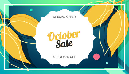 Canvas Print - October sale banner colorful design. Vector illustration template