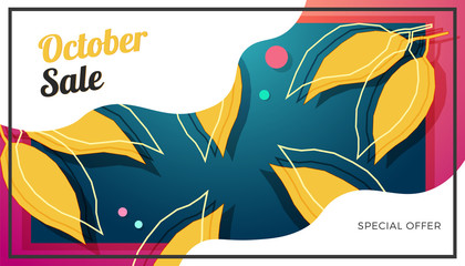 Canvas Print - October sale banner colorful design. Vector illustration template