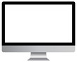 Modern gray computer with empty screen on white background.