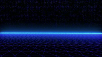 Poster - 4K Animation Abstract Wireframe Landscape Fly Through The Moutain Idea Graphic Motion. Glow Futuristic Geometric Structure Pattern 3D Rendering Seamless Loop Footage.