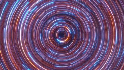 Poster - Looped animation. Abstract background with moving through bright circles in red and blue color. Modern colorful wallpaper. 3d rendering.