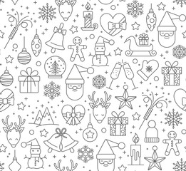 Wall Mural - big set of christmas design element in doodle style