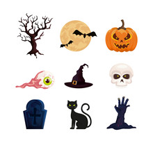 Bundle Of Halloween With Set Icons