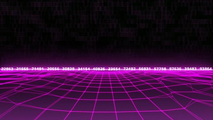 Poster - 4K Animation Abstract Wireframe Landscape Fly Through The Moutain Idea Graphic Motion. Glow Futuristic Geometric Structure Pattern 3D Rendering Seamless Loop Footage.