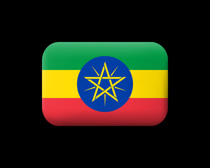 Wall Mural - Flag of Ethiopia. Matted Vector Icon and Button. Rectangular Shape with Rounded Corners