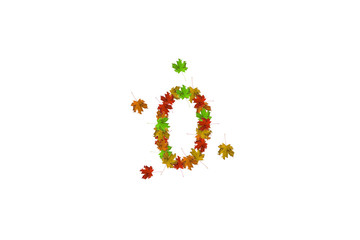 Aufkleber - Number zero made with autumn leaves isolated on white. Fall concept. Organic digits from 0 to 9