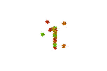Aufkleber - Number one made with autumn leaves isolated on white. Fall concept. Organic digits from 0 to 9