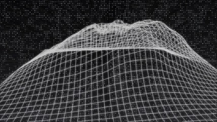 Poster - 4K Animation Abstract Wireframe Analysis Spin Mountain. Glow Futuristic Geometric Hill Structure Pattern 3D Rendering Seamless Loop Footage.