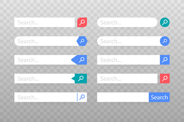 Poster - Set Search bar vector element design, set of search boxes ui template isolated on blue background. Vector illustration.