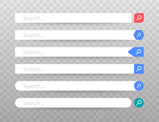 Poster - Set Search bar vector element design, set of search boxes ui template isolated on blue background. Vector illustration.