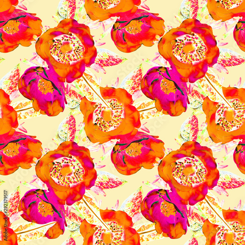 Anemone flower seamless pattern.